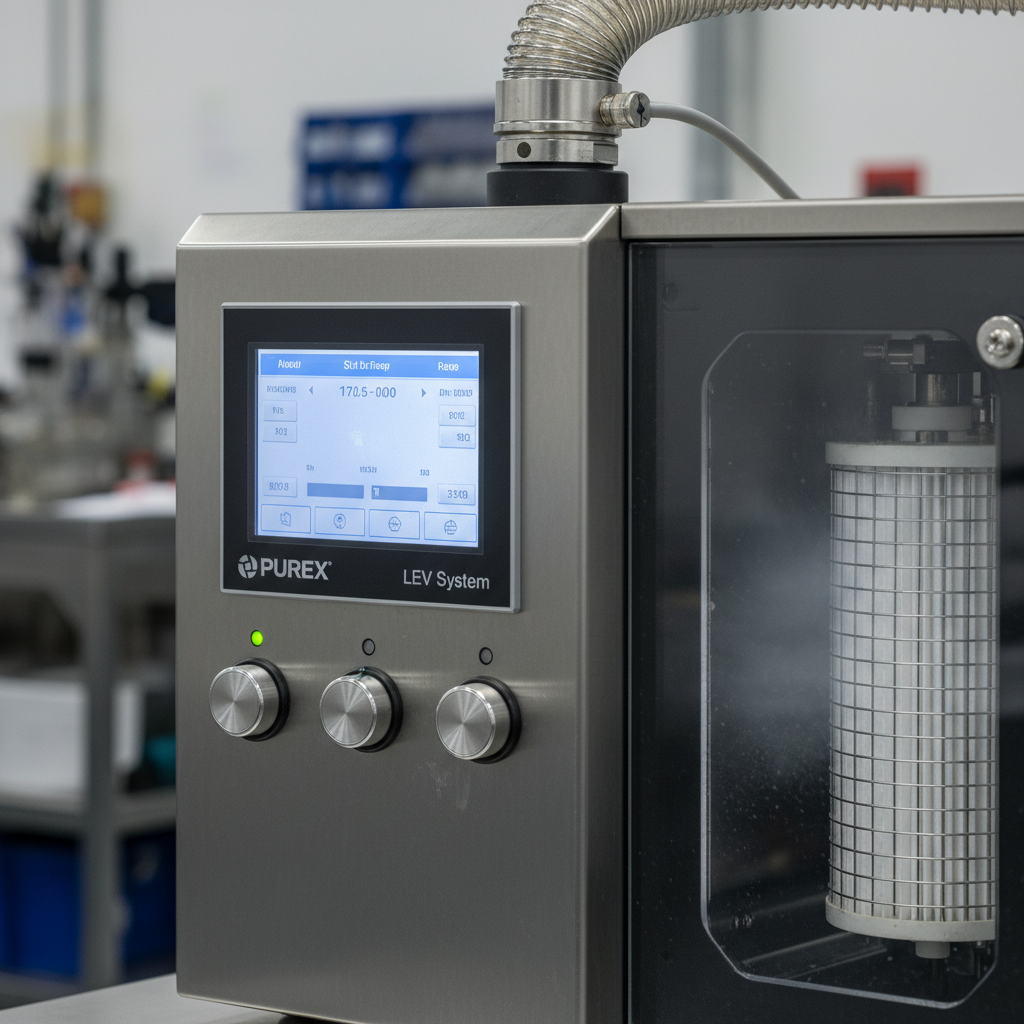 PUREX LEV System Unit - Close up of a fume extractor showing digital controls